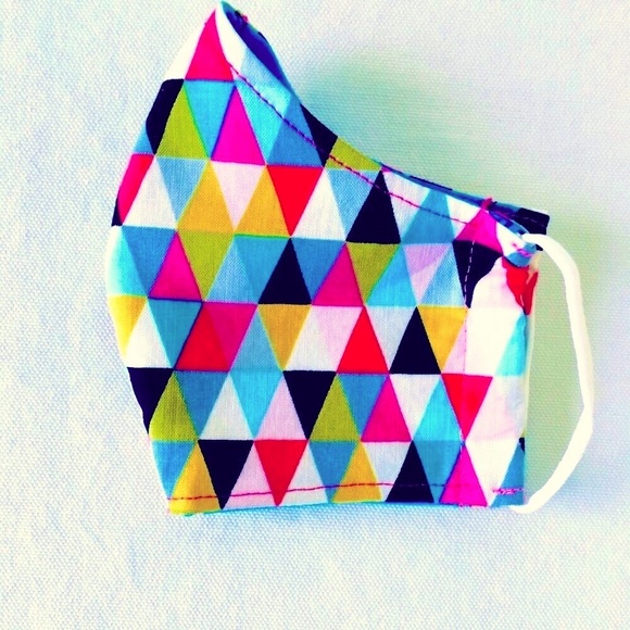 HAND CRAFTED FACE MASK COTTON GEOMETRIC COLORFUL - Picture 3 of 5